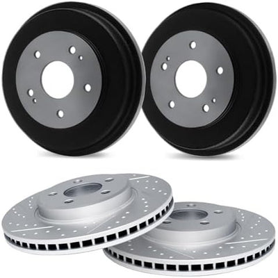 R1 08-09 Porsche Cayenne Front & Rear Drilled & Slotted Carbon Coated Brake Rotor Set