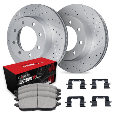 R1 19-24 Ram 3500 Front Drill/Slot Carbon Coated Rotor Set w/Optimum Pads