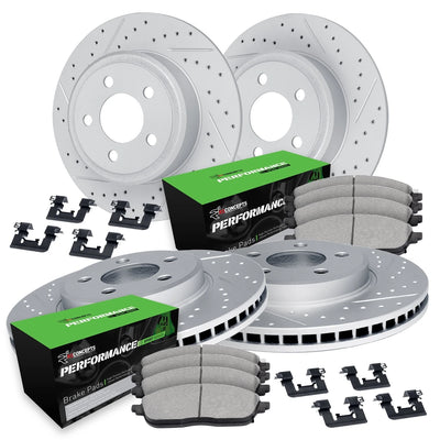 R1 04-08 Acura TL Front & Rear Drill/Slot Carbon Coated Rotor Set w/Perf Sport Pads