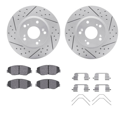 DFC 13-14 Honda Fit Front Drilled & Slotted Geoperformance Rotors 5000 Advanced Pads w/Hardware