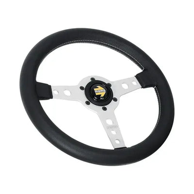 Momo Prototipo Steering Wheel 320 mm - Black Leather/White Stitch/Brushed Alum Spokes