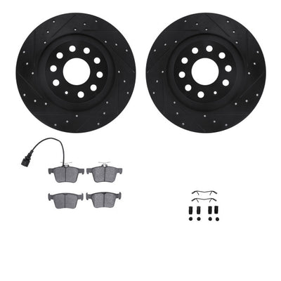 R1 18-25 Audi Q3 Rear Drilled & Slotted Black Brake Rotor Set w/Euro Ceramic Pads and Hardware