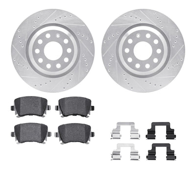 R1 06-21 Audi S3 Rear Drilled & Slotted Silver Brake Rotor Set w/Euro Ceramic Pads and Hardware