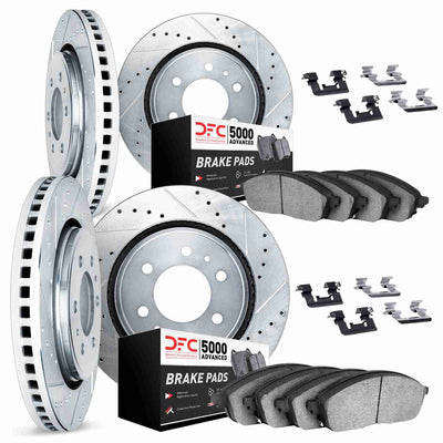 DFC 07-17 Buick Enclave Front & Rear Drill/Slot Silver Rotors 5000 Adv Brake Pads w/Hardware