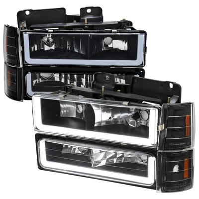 LED BAR HEADLIGHT BUMPER AND CORNER LIGHT COMBO WITH MATTE BLACK HOUSING CLEAR LENS