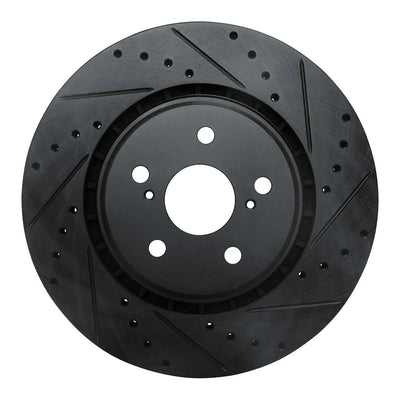 R1 16-24 Toyota Avalon Hybrid Front Right Drilled & Slotted Black Brake Rotor