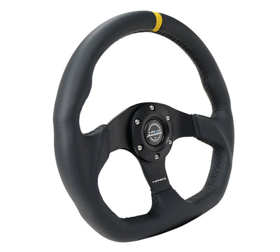 NRG Reinforced Steering Wheel (320mm) Sport Alcantara Flat Bottom w/ Yellow Center Mark