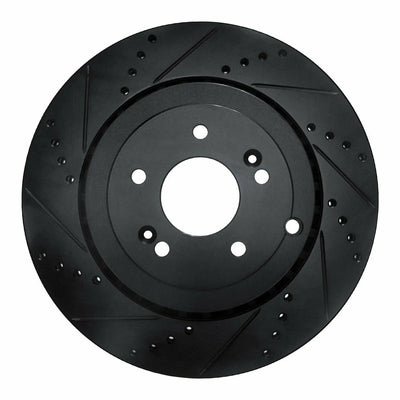 R1 18-25 Genesis G70 Rear Left Drilled & Slotted Black Brake Rotor