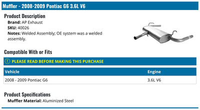 0812 MALIBU/0809 PONTIAC G6 MUFFLER WELDED ASSEMBLY