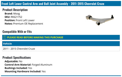 MOOG 12-17 Buick Verano Front Left Lower Control Arm
