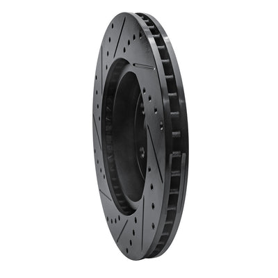 R1 09-23 Dodge Challenger Front Right Drilled & Slotted Black Brake Rotor