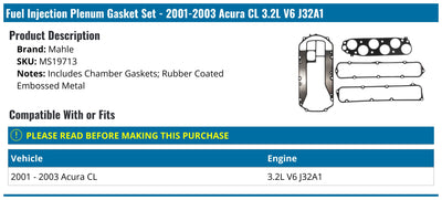 MAHLE Original Acura Cl 03-01 Plenum Chamber