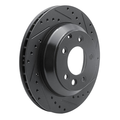 R1 03-18 Audi Q7 Rear Right Drilled & Slotted Black Brake Rotor