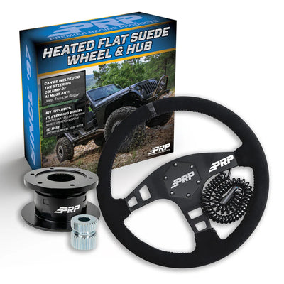 PRP Heated Flat Suede Steering Wheel Kit Black with Quick Release Hub - Universal Weld on Adaptor KG160H-04