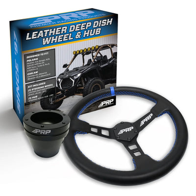 PRP Deep Dish Leather Steering Wheel Kit Blue with UTV Hub for Polaris RZR Can Am X3 Arctic Cat Wildcat EZ-GO GEM John Deere Gator KG131-01