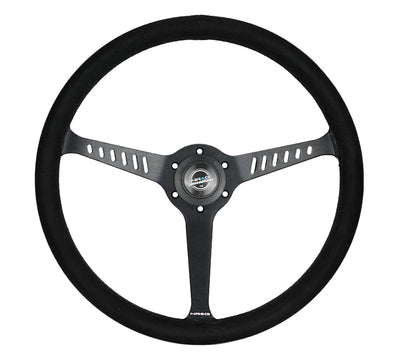 NRG Reinforced Stealth Wheel (380mm) 3 Spoke Center - 1in Deep Dish - Vegan Suede Red Stitch