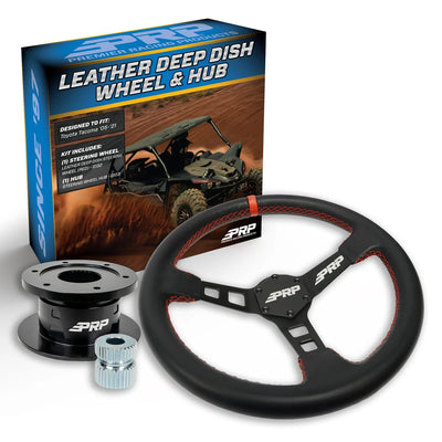 PRP Deep Dish Leather Steering Wheel Kit Red with Quick Release Hub for Yamaha YXZ Viking Wolverine Rhino KG132-03