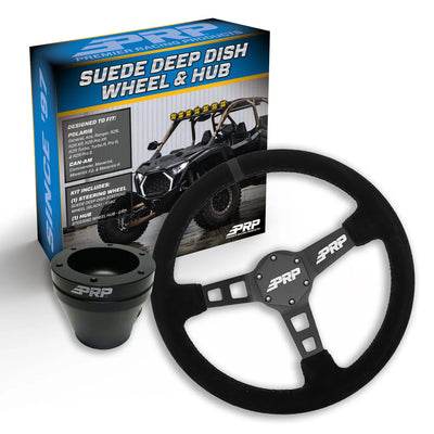 PRP Deep Dish Suede Steering Wheel Kit Black with UTV Hub for Polaris RZR Can Am X3 Arctic Cat Wildcat EZ-GO GEM John Deere Gator KG140-01