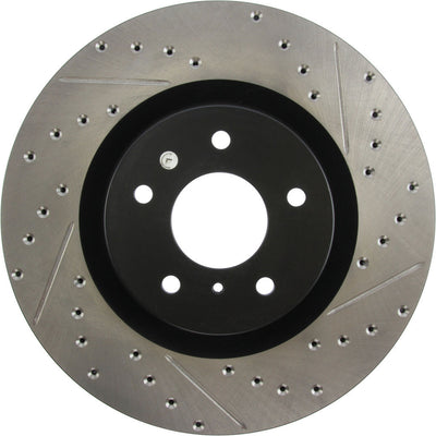 R1 03-08 Nissan 350Z Front Left Drilled Black Brake Rotor