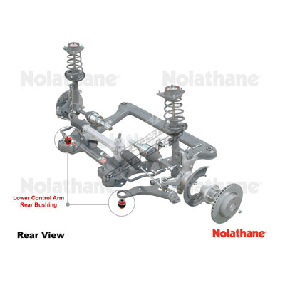 Control arm - lower inner rear bushing 2 Shell Bushings 2 Tubes 4 Washers Install Guide Grease