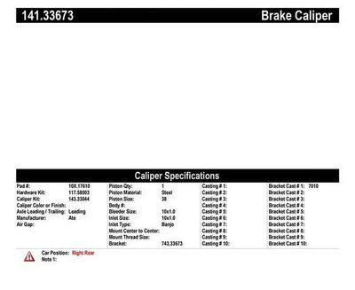 Centric 15-20 Audi A3 Semi-Loaded Rear Right Brake Caliper