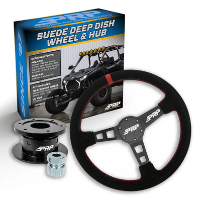 PRP Deep Dish Suede Steering Wheel Kit Red with Quick Release Hub for Polaris RZR Can Am X3 Arctic Cat Wildcat EZ-GO GEM John Deere Gator KG142-02