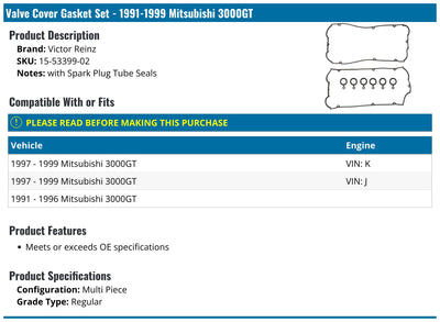 Engine Valve Cover Gasket Set - 15-53399-02