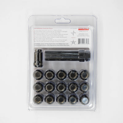 Raceline Spline Lug Nut Kit with Spline Key 12 x 1.25 - 16 Pack - Black