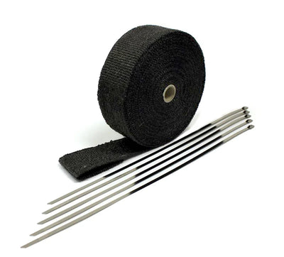 ProSport Fiberglass Heat Wrap 50ftx2in Roll w/5 Stainless Steel Zip Ties Black Universal