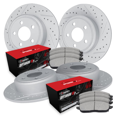 R1 06-24 Ram 1500 Front & Rear GEO-Carbon Drilled & Slotted Rotors w/Optimum OE Pads