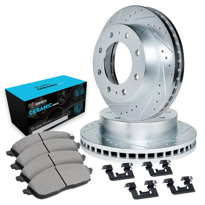 R1 11-19 GMC Sierra 3500 HD Front Drill & Slot Silver Rotors w/Ceramic Pads & Hardware