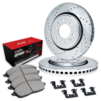 R1 90-92 Toyota Land Cruiser Front Drill & Slot Silver Rotors w/Optimum OE Pads & Hardware
