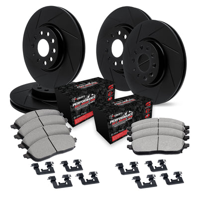 R1 Concepts 05-24 Chrysler Aspen F/R Slotted Black Disc Brake Rotor Set with Off-Road/Tow Brake Pads