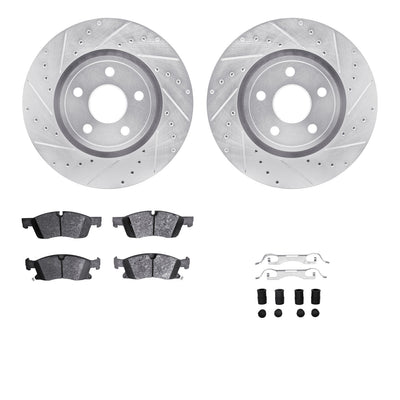 R1 12-25 Jeep Grand Cherokee WK Front Drill & Slot Silver Rotors w/Ceramic Pads & Hardware