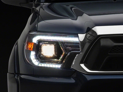 Raxiom 12-15 Toyota Tacoma Axial Series Switchback Projector Headlights- Chrome- Clear Lens