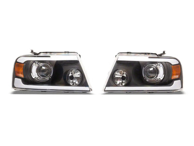 Raxiom 04-08 Ford F-150 Axial Series Projector Headlights with LED Bar- Black Housing- Clear Lens