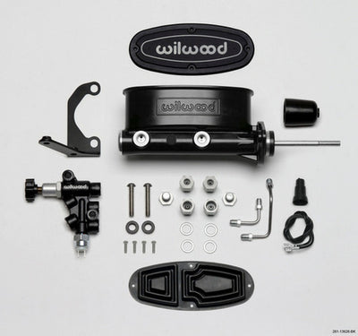 Wilwood Tandem Compact M/C Kit w L/H Bracket Prop Valve - 1 Bore Burnished-w/Pushrod 261-18526-P