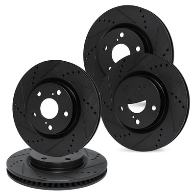R1 08-24 Infiniti G37 Front & Rear Drilled & Slotted Black Brake Rotor Set