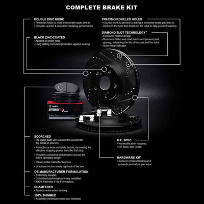 R1 Concepts Black Drilled Slotted Rotors with 5000 Oep Brake Pads Hdw Fits Mitsubishi Outlander