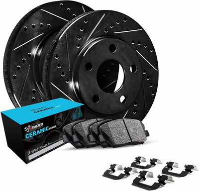 R1 E- Line Series Brake Rotor - D/S - Black w/ Ceramic Pads Hdw Fits Audi S3