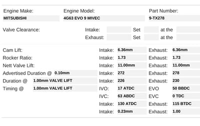 Kelford Mitsubishi 4G63 EVO9 Performance Cam Set