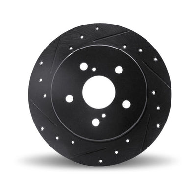 R1 10-24 Audi e-Tron GT Left Front Drilled & Slotted Black Brake Rotor