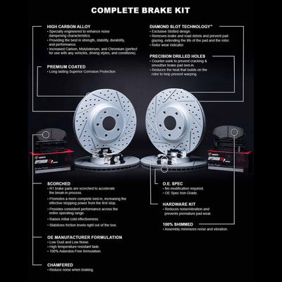R1 18-22 Genesis G70 Front & Rear Drill/Slot Carbon Coated Rotor Set w/Optimum Pads
