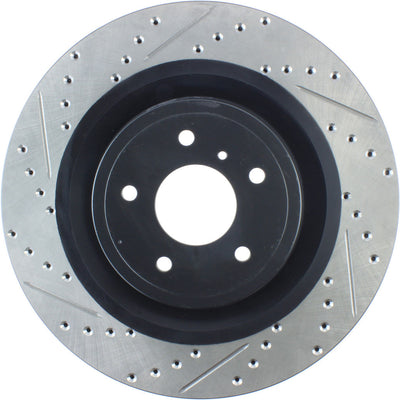 R1 08-25 Infiniti Q50 Front Right Drilled & Slotted Black Brake Rotor