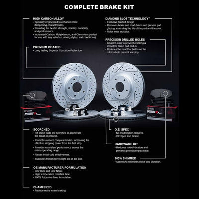 R1 15-21 Subaru Legacy Front & Rear Drill/Slot Carbon Coated Rotor Set w/Optimum Pads