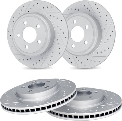 R1 13-18 Subaru XV Crosstrek Front & Rear Drilled & Slotted Carbon Coated Brake Rotor Set