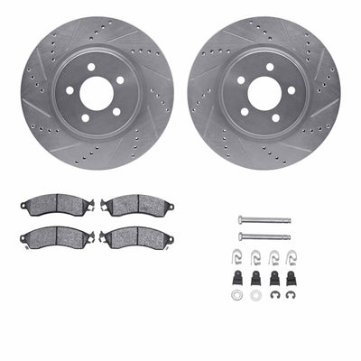 R1 94-04 Ford Mustang Front Drilled & Slotted Silver Brake Rotor Set w/Ceramic Pads and Hardware