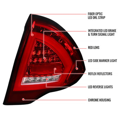 LED LIGHT BAR TAIL LIGHT- CHROME HOUSING WITH RED CLEAR LENS- WHITE LIGHT BAR