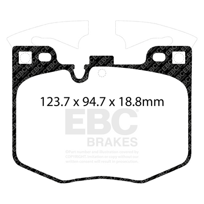EBC Racing 2020+ Toyota GR Supra 2.0 Turbo / 2019 BMW 330 G20 2.0 Turbo RP-1 Race Front Brake Pads