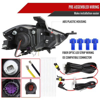 DRL LED BAR PROJECTOR HEADLIGHTS MATTE BLACK HOUSING SMOKED LENS AMBER REFLECTOR - SWITCHBACK LED LIGHT BAR LED SEQUENTIAL SIGNAL BREATHING LIGHT EFFECT - USES STOCK BULBS